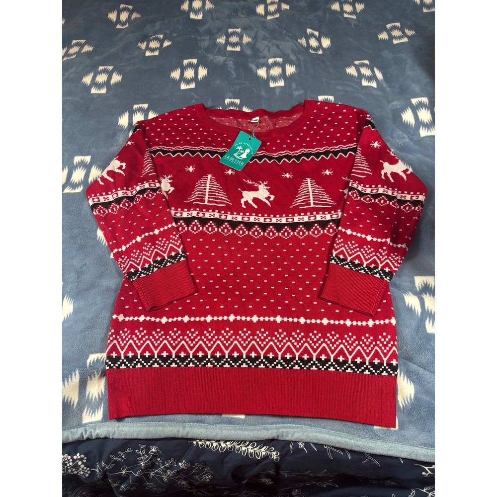 Lilbetter Womens Red Reindeer Fair Isle Christmas Holiday Sweater Size M NWT